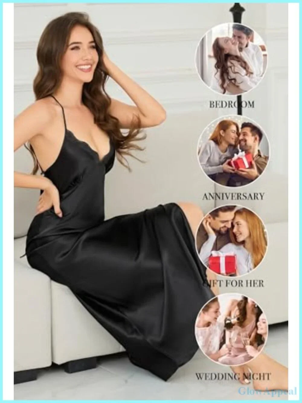 Silky Satin Lace V-Neck Backless Nightgown Slip Dress Women Sleepwear